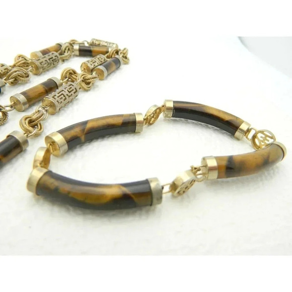 Genuine Real Tiger's Eye Gold Tone Asian Set - Picture 3 of 6